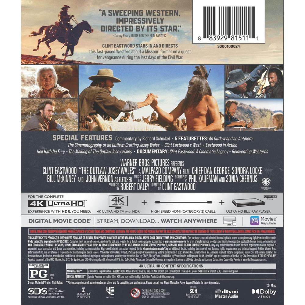 THE OUTLAW JOSEY WALES (ULTRA HD BLU RAY)